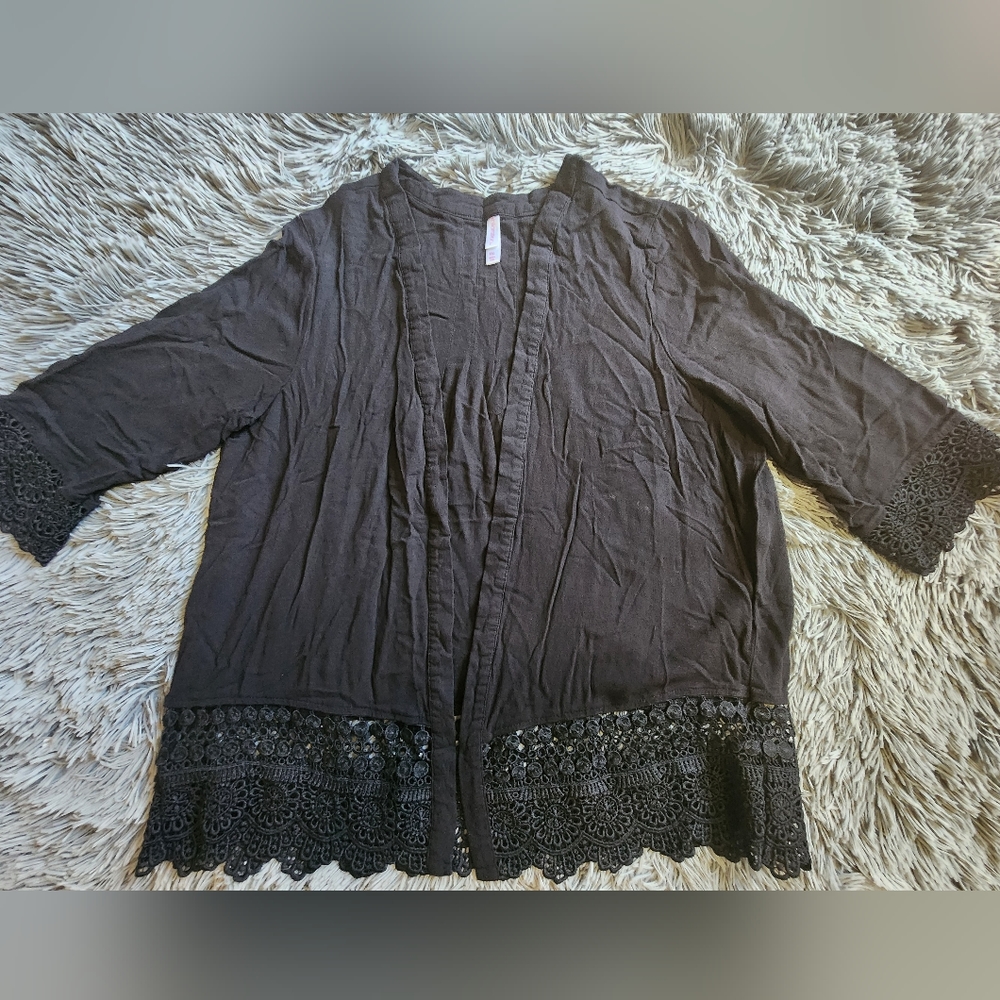 Black Kimono with Lace Trim